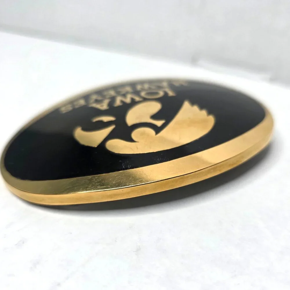 Iowa Hawkeyes Belt Buckle Tigerhawk Logo Gold Black Enamel Collegiate Fan Gear